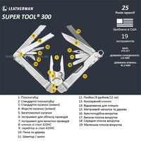 Набір Мультитул Leatherman Super Tool 300 EOD-BLACK 831368 + Подовжувач бітоутримувача 931009 + Комплект біт Bit Kit 2 половини